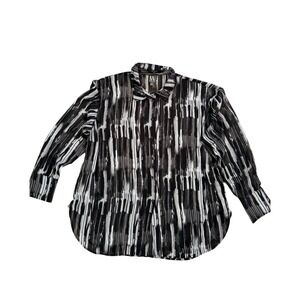 Worthington Women's XL Black/White Abstract Collared Button Long Sleeve Sheer